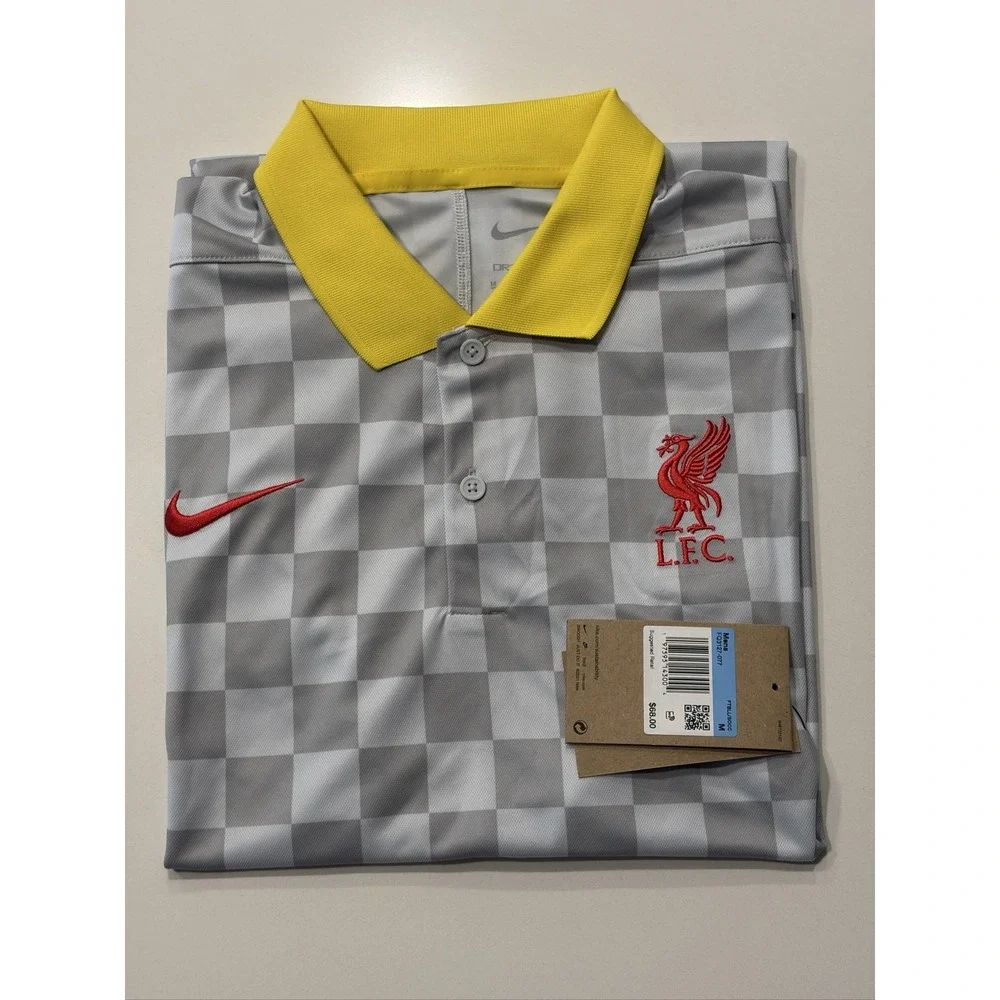 Nike Liverpool FC Victory Polo Shirt Mens M Dri-Fit FQ3127-077 Grey Checkered